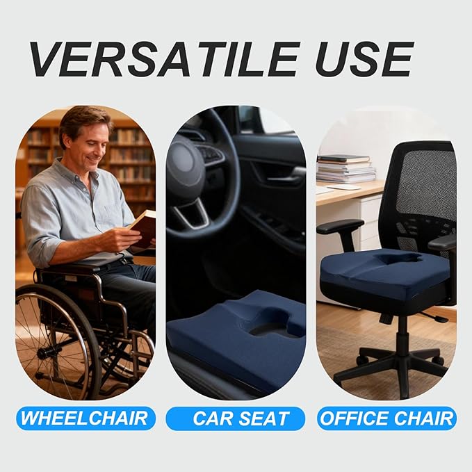 Gel Wheelchair Seat Cushion,Bed Sore Cushions for Butt,Chair Pressure Sore Cushion,Memory Foam Butt Pillow for Bed,Pressure Ulcer Pain Relief, Sciatica,Coccyx, Non-Slip Washable Cover(Blue)