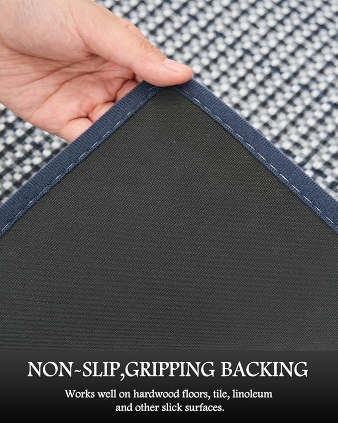 PADOOR Non Slip Kitchen Rugs Sets of 2 - Extra Large 2.5'x6' + 20"x32" Runner Rugs for Kitchen Floor Non Skid Washable, Absorbent Kitchen Mat for in Front of Sink 2 Piece Blue