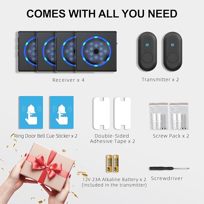 CallToU Hearing Impaired Doorbell with Strobe Light & 55 Melodies, 1000ft Long Range Wireless Door Bell for Elderly/Senior Adjustable Volume, IPX5 Waterproof Call Buttons 2 + Plug-in Receivers 4