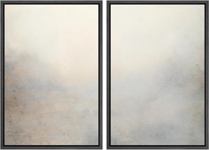 MUDECOR Framed Canvas Print Wall Art Soft Gradient Abstract Misty Landscape Illustrations Modern Art Decorative Bohemian Colorful Chic for Living Room, Bedroom, Office - 16"x24"x2 Black
