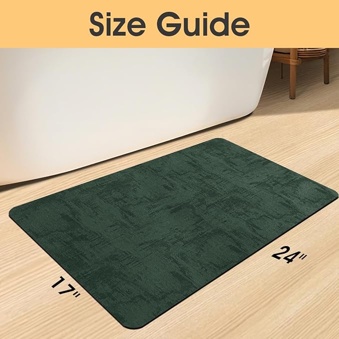 Ultra Thin Bath Mat, Upgrade Backing Non Slip Thin Bath Mats Fit Under Door, Quick Dry Ultra Absorbent Bathroom Rugs, Machine Washable Bath Rugs for Bathroom, Bathtub, Deep Green/Marble/24"x17"
