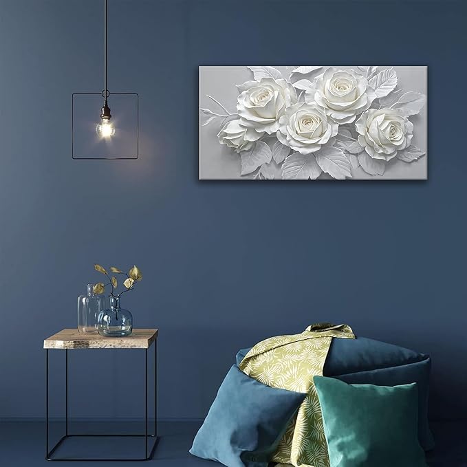 Suconvng White Flower Wall Art Painting Canvas Art Wall Decor 20 X 40 Inch Decorations Modern Minimalist Flower Aesthetic Wall Decor Canvas Art Picture For Bedroom Kitchen Office Home Decoration
