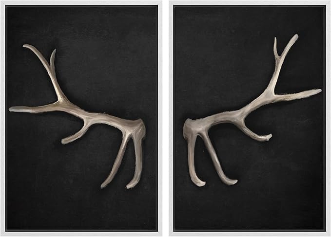 MUDECOR Framed Canvas Print Wall Art Rustic Antler Minimalist Antler Illustrations Modern Art Decorative Bohemian Colorful Chic for Living Room, Bedroom, Office - 24"x36"x2 White