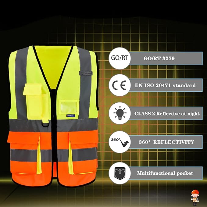 A-SAFETY orange and yellow construction worker vest