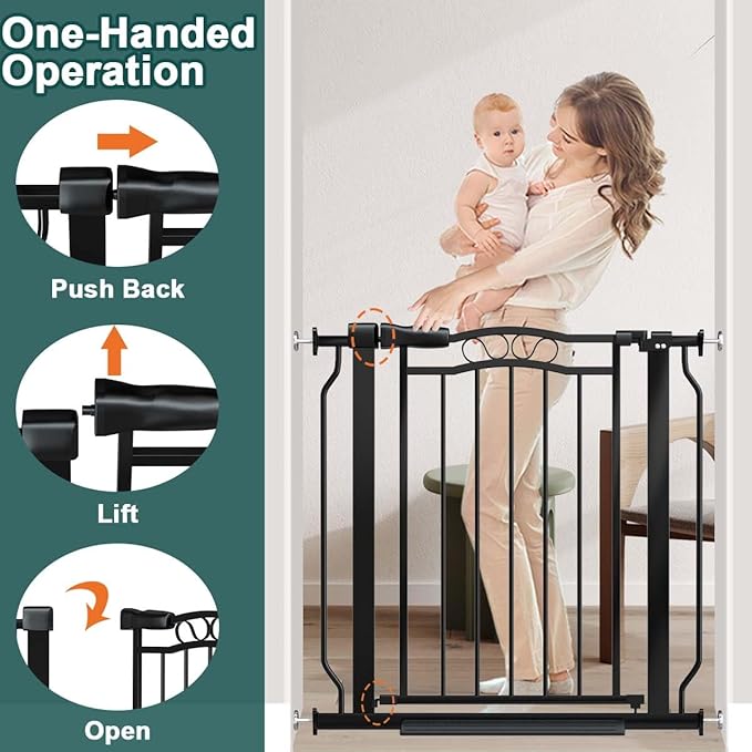 Fairy Baby 53.1"-62.5" Extra Wide Baby Gates for Stairs & Doorways, Pressure Mounted Baby Safety Child Gate No Drill, Long Dog Gate with Door Walk Thru, Metal Auto Close Large Pet Gate Indoor, Black
