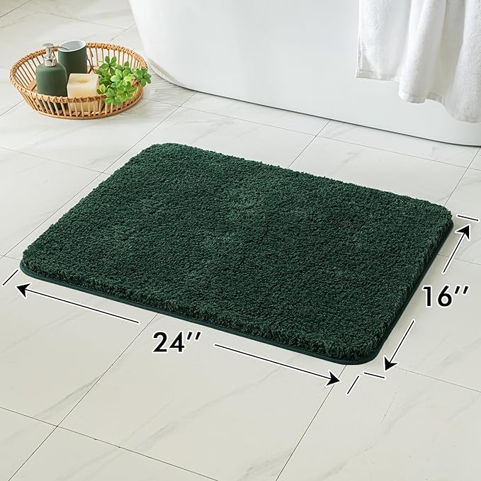 MIULEE Dark Green Absorbent Bath Rugs, Christmas Soft Small Bathroom Mats Non-Slip and Quick-Drying for Bathroom Bathtub Showers, Machine Washable Carpet (16 x 24 Inches)