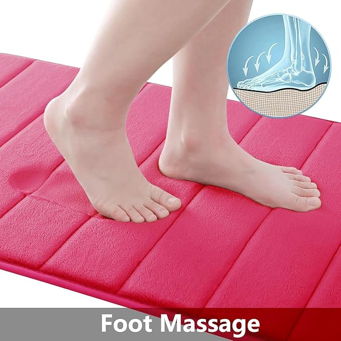 Buganda Memory Foam Bath Mat, 59" x 17", Ultra Soft and Non-Slip Bathroom Rugs, Water Absorbent and Machine Washable Bath Rug Runner for Bathroom, Shower, and Tub, Deep Pink
