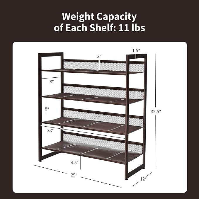 Giantex 4-Tier Metal Shoe Rack, Shoe Storage Organizer with Adjustable Angled or Flat Mesh Shelf for 12 to 16 Pairs of Shoes, Freestanding Shoe Shelf for Bedroom, Entryway, Closet, Hallway