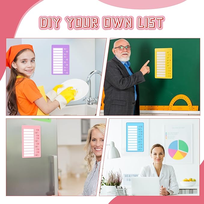Queekay 4 Pcs Blank Chore Chart Kids Chore Chart, Plastic Checklist Board with 8 Detachable Cardstock to Do List for Home Routine Planning (Purple, Blue, Yellow, Pink)