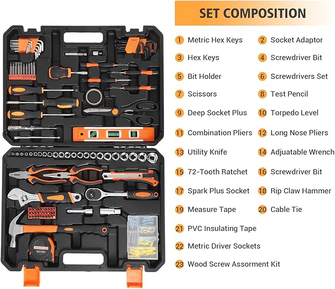 247 Piece Tool Set, General Home/Auto Repair Tool Kit, Combination Package Mixed Tool Set Hand Tool Kit with Plastic Toolbox Storage Case