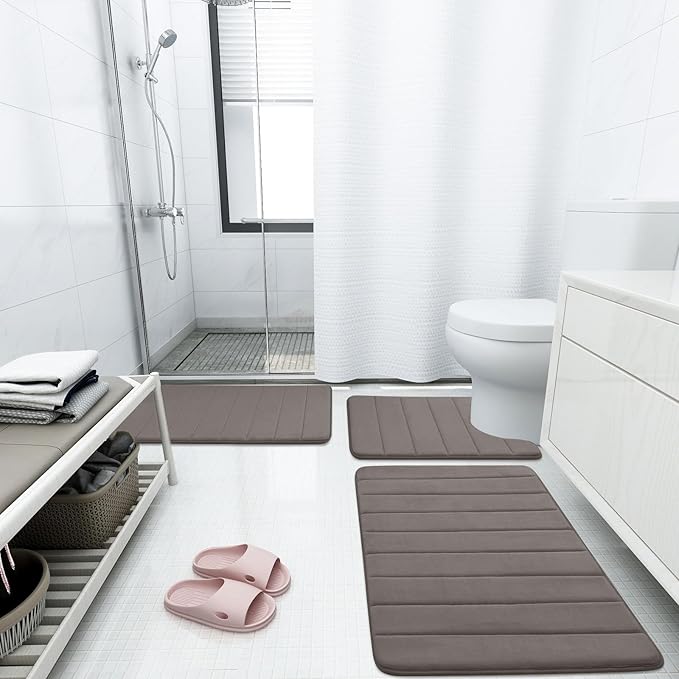 Buganda Memory Foam Bath Mat, 35.4" x 24", Ultra Soft and Non-Slip Bathroom Rugs, Water Absorbent and Machine Washable Bath Rug Runner for Bathroom, Shower, and Tub, Taupe