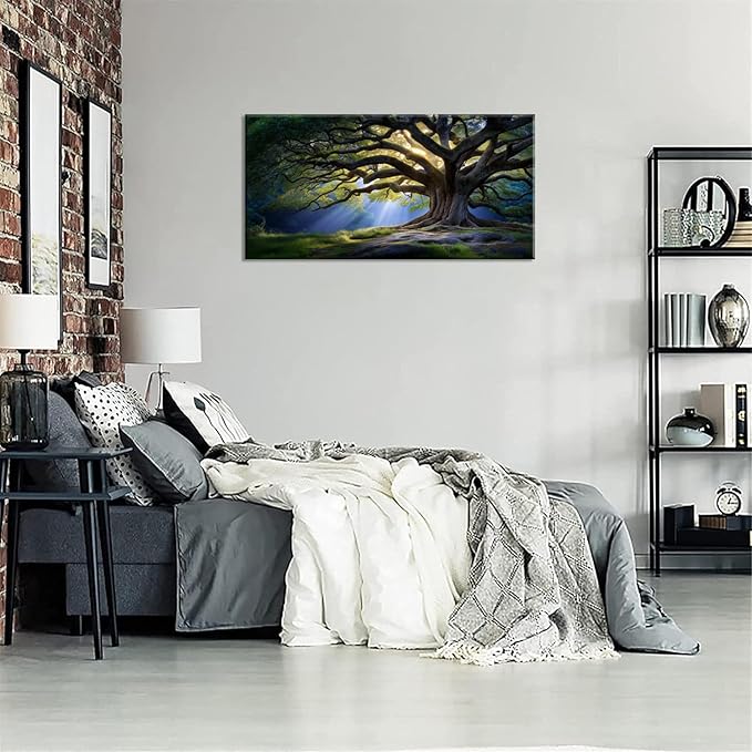 Beautiful Green Tree Scenery Wall Art for Living Room Office Scenic Landscape Nature Art Deco Brown Painting Prints Elegant Canvas Artwork Over The Couch Bedroom Decor