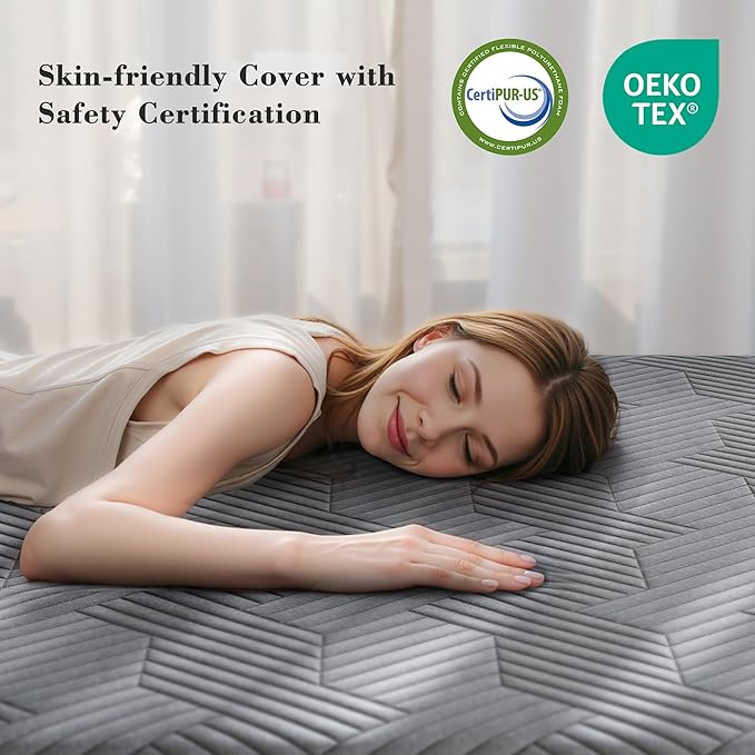 EnHomee Memory Foam Mattress Topper,3 Inch Twin Mattress Topper Pressure Relief with Cooling Gel and Removable & Washable Embossed Cover, CertiPUR-US & Oeko-TEX Certified, Grey, Twin