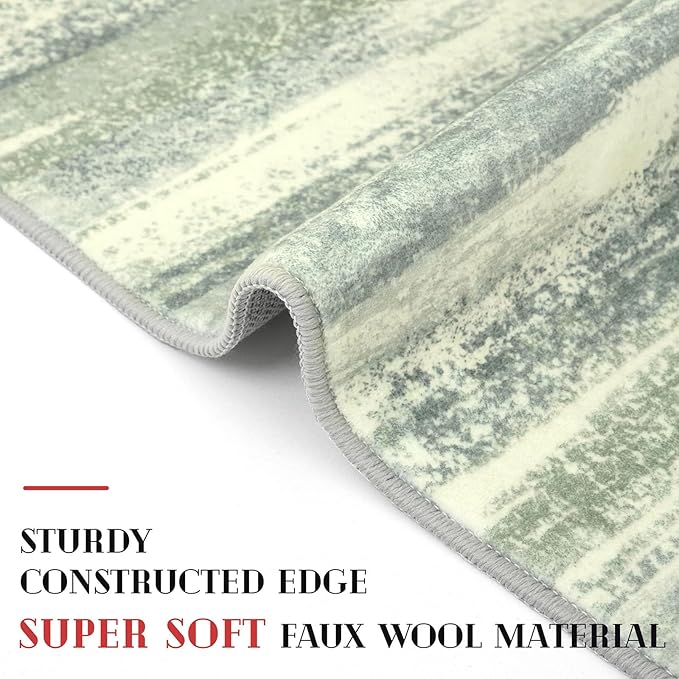 Modern Abstract Entryway Rug Indoor 2x3 Washable Rug Non-Slip Soft Small Area Rug Sage Green Grey Kitchen Mats Thin Print Faux Wool Floor Carpet Throw Rugs for Entrance Bedroom