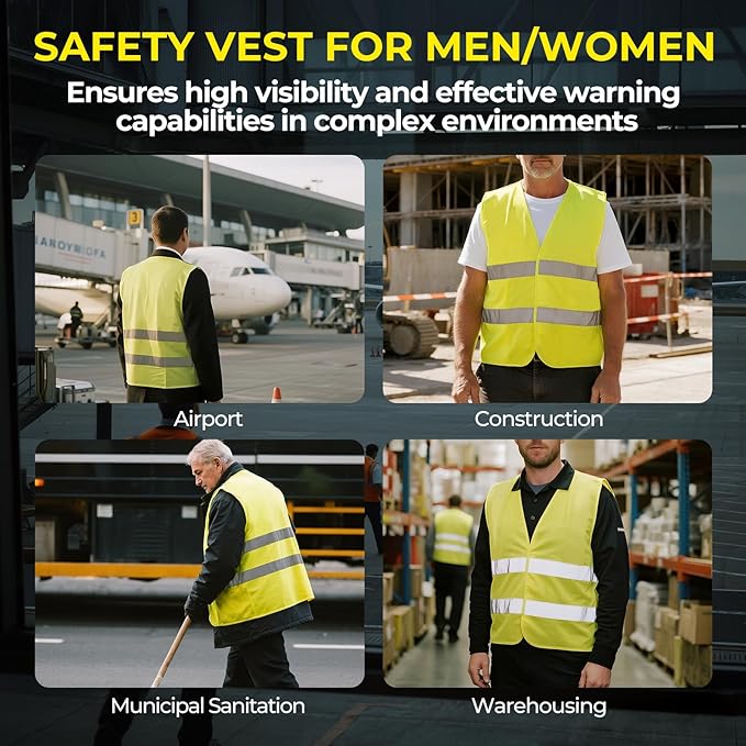 10 Pack Yellow Safety Vests, Bulk High Visibility Vest for Men / Woman, Adult Reflective Running Vest, Wholesale Work Vests For Construction, Running, Security, Cycling, Warehousing, Municipal