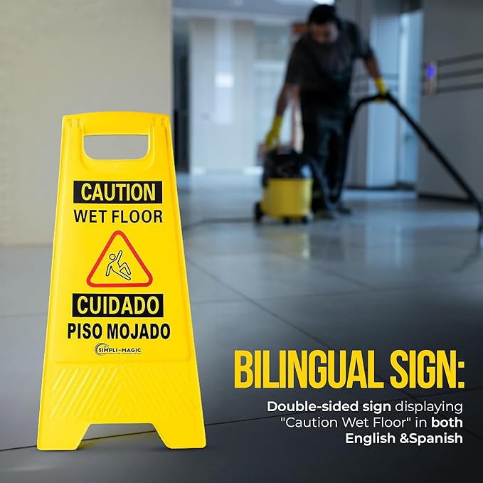 SIMPLI-MAGIC 24" Height Wet Floor Caution Signs, 6 Pack – Double-Sided, Bilingual & Foldable Safety Warning Sign – Commercial Grade, Yellow