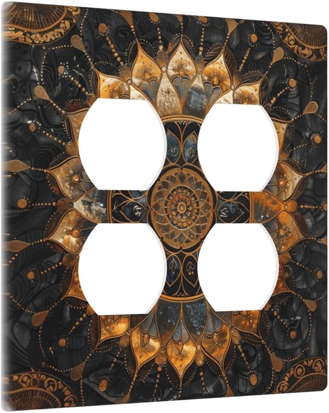 Cool Colorful Mandal Flowers Boho Floral Outlet Covers 2 Gang Double Duplex Decorative Light Switch Covers Electrical Wallplates Socket Faceplate for Bed Room Living Room Decor