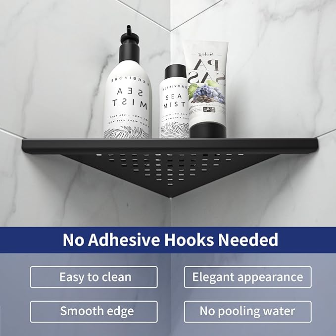 8'' Corner Shower Shelf 2 Pack, 304 Stainless Steel Grout in Bathroom Shelves, Recessed Shelf Rack for Tiled Wall, No Drilling Needed (8'', Black)