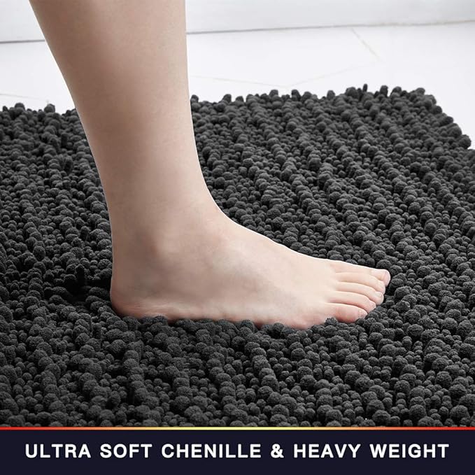 Walensee Bathroom Contour Rug Non Slip Toilet U Shaped Bath Mat (20x24, Dark Grey) Water Absorbent Super Soft Shaggy Chenille Machine Washable Dry Extra Thick Perfect Absorbant Best Plush Carpet