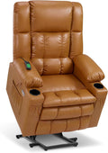 MCombo Dual Motor Large Power Lift Recliner Chair for Elderly, Lay Flat Lift Chair with Heat and Massage, Big Lift Recliner for Tall People, Faux Leather 7896 (Tawny, Large)