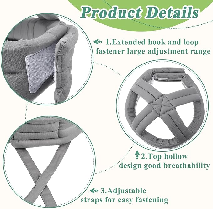 Woanger Anti Fall Elder Head Safety Helmet for Adults Special Needs Gray Thick Cloth Inner Soft Protective Hat Adjustable Seniors Fall Head Prevention Cap Elderly Helmet for Injury Protection