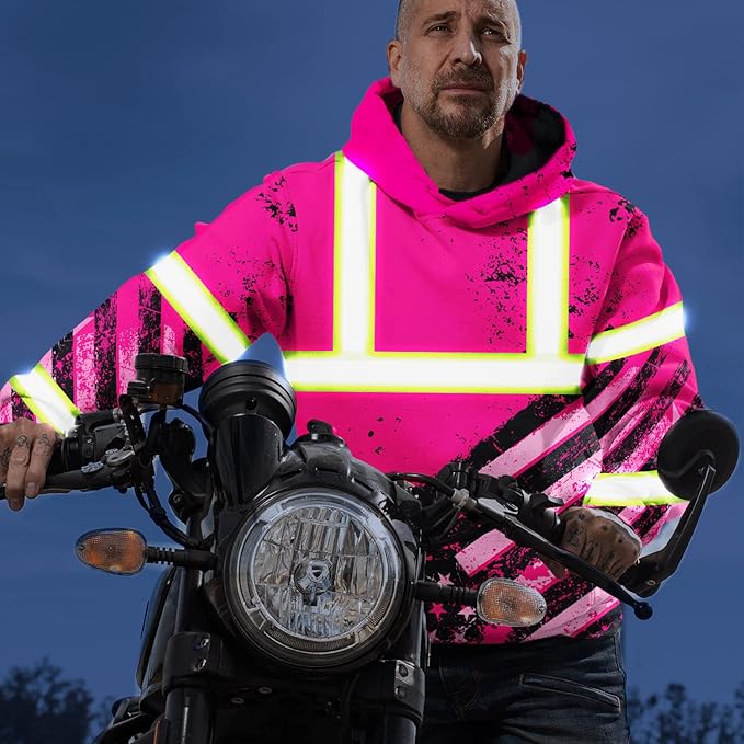 US Flag High Visibility Hoodie for Men Reflective Hoodie Safety Workwear for Worker Runner Patriotic ACC02