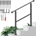 3-Step Outdoor Stair Handrail Kit, Heavy Duty Aluminum Alloy Adjustable Height with Powder Coated Black Metal Finish Complete Installation Hardware & Tools Included for Concrete Porch Deck Brick