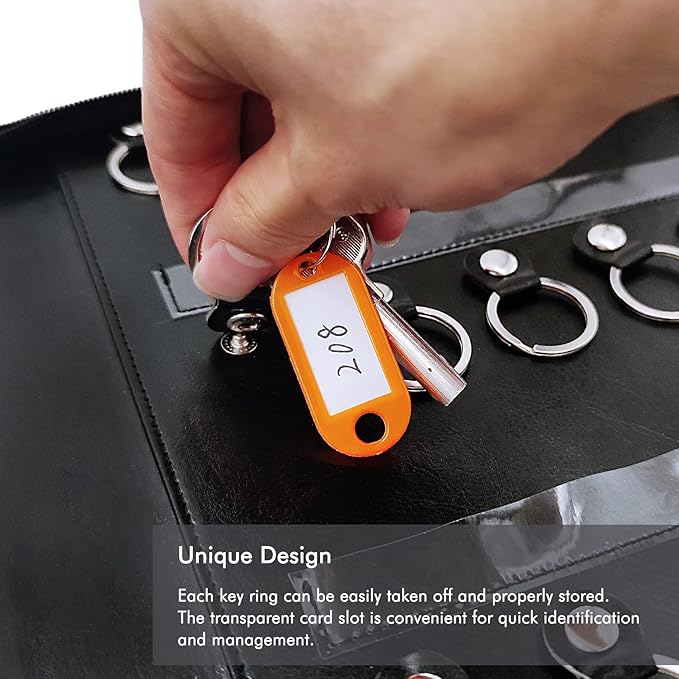 Portable Zippered Key Organizer,Leather Key Case with 36 Key Hooks and Tags Key Storage, Portable Manager,Landlord Key Binder,Zipper Key Organizers for Estate Sales,Hotel Executives,Car Rental Key Box