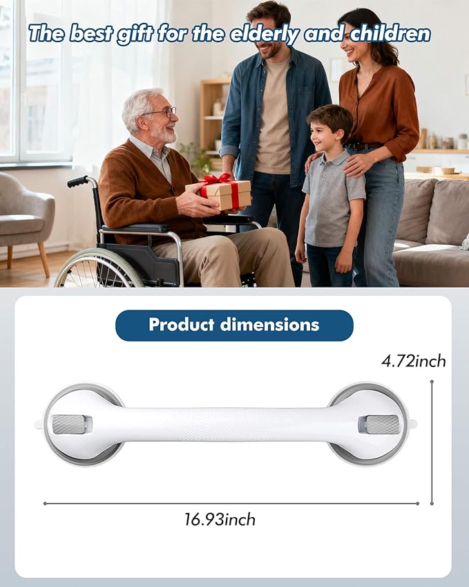 16 Inch Shower Grab Bars - 250LBS Heavy Duty Bath Safety Handles, Non-Slip No Drilling Removable Shower Grips for Bathtubs & Showers, Waterproof Bathroom Assist Handles for Seniors & Elderly