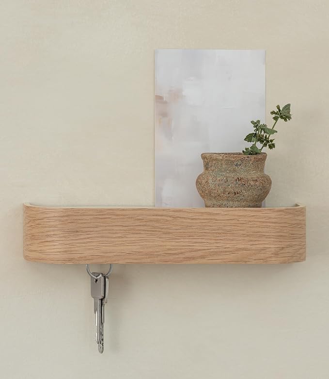 Kazai. Key Holder 'Toke' | Minimalist Key Hook Design from Berlin | Modern Key Holder Wall Mount with Wooden Shelf | Key Rack for Wall as Entryway Organizer | Oak, White