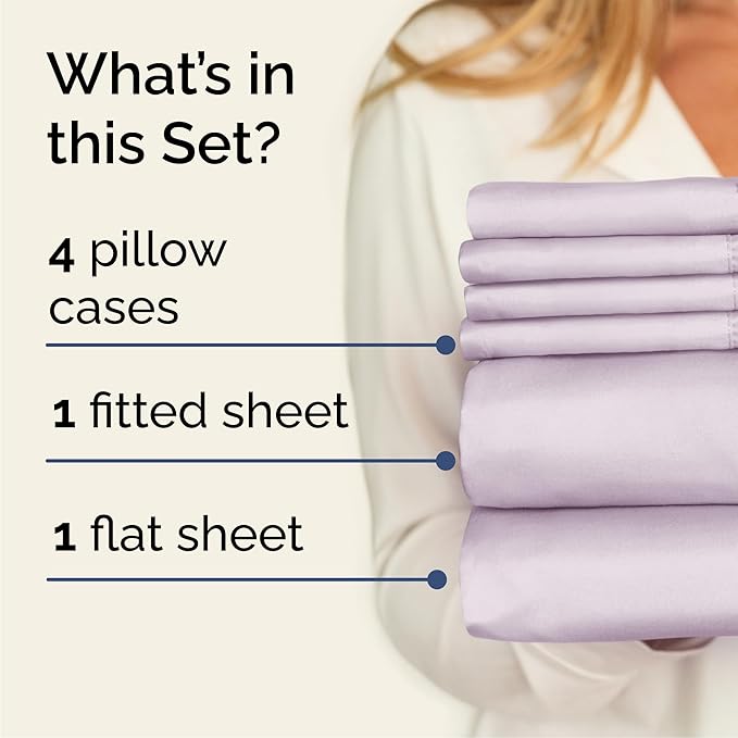 Queen 6 Piece Sheet Set - Cooling & Breathable Bed Sheets - Hotel Luxury Bed Sheets for Women, Men, Kids & Teens - Deep Pocket Bedding w/Easy Fit - Soft & Wrinkle Free - Queen Light Lavender Sheets