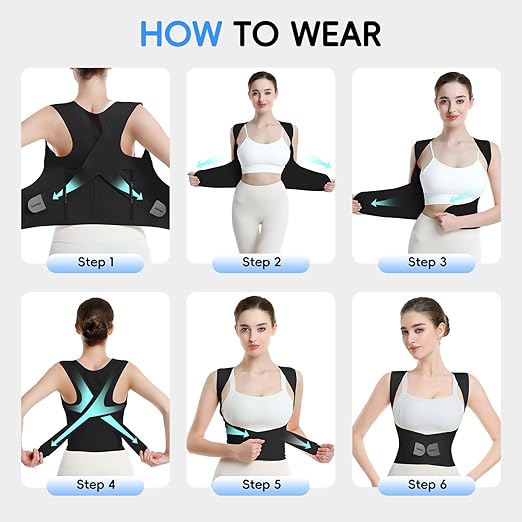 babaka Posture Corrector for Women, Invisible Lightweight Adjustable Back Brace for Upper and Lower Back Pain Relief, Hunchback, Hump, Scoliosis, Thoracic, Spine Corrector Under Clothes (Black, Large, Waist: 34''-42'')