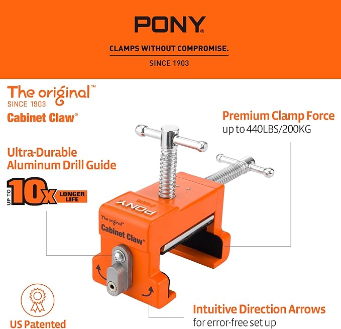 PONY 4-Pack Cabinet Clamps, 8510 Cabinet Claw, Face Frame Clamps for Installing Cabinets, 440 lbs Load Limited Orange