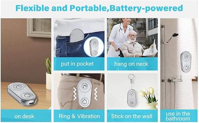 PUSOKEI Caregiver Pager Wireless Call with Two - Way Voice & 40-Day Battery, 105dB Loud Alert for Elderly Care and Home Use, 3 - Floor Range
