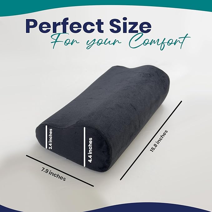 Memory Foam Headrest Pillow for Recliner – B-Shaped Neck Pillow with Stabilizer Strap, Non-Slip Backing, Soft Plush Fabric - Ultimate Neck Support and Pain Relief (Jet Black)