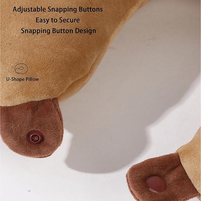 U Shape Travel Pillow - Capybara Plush 2 in 1 | Neck Support Cushion for Children Adults | Airplane Sleeping Pillow for Car Camping Office Road Trip Home | Soft Travel Comfort Accessory