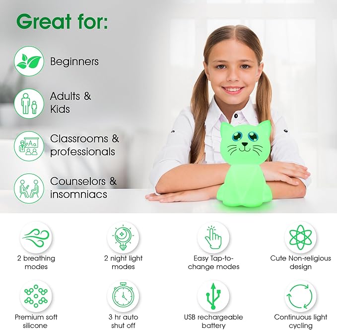 Calm Collective Calming Cat Breathing Trainer Light for Calming Stress, Anxiety Relief Items for ADHD, Mindfulness Meditation Tools, Great Self Care and Mental Health Gifts
