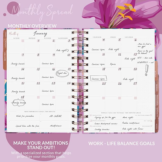 PLANBERRY Hourly Schedule Planner Premium – Undated Journal with Time Slots for Productivity & Budget Organizer, 6.9″x8.5″ (Flower Paradise)