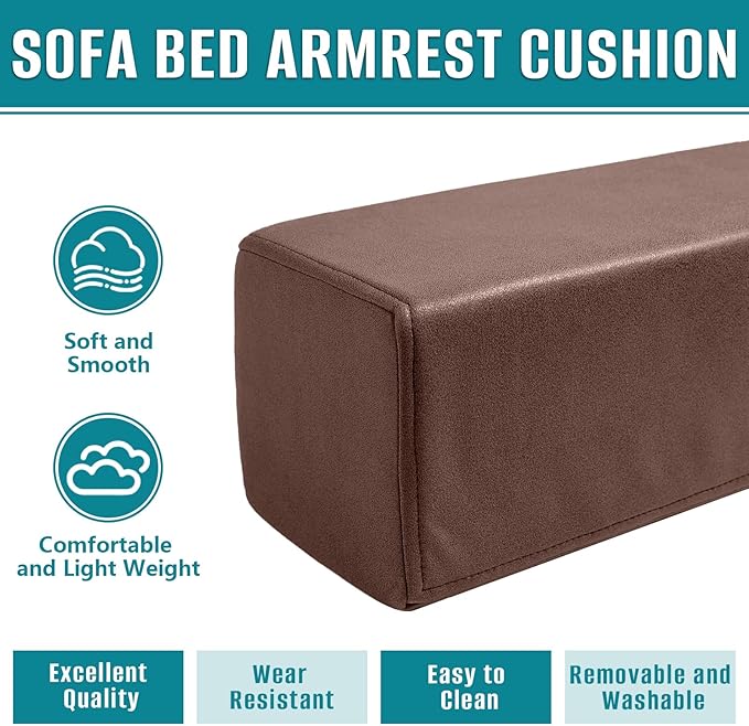 2 Pack Couch Arm Rest Pillow, 6''x6''x20'' Faux Leather Waterproof Cover, High Density Foam Armrest Cushion, Removable & Washable Elbow Support for Sofa, Bed, and Armchair (Dark Brown)