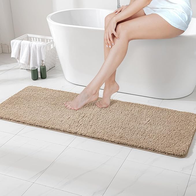 MIULEE Tan Bathroom Runner Rug 24x60 Inches, Long Bath Mat for Bathroom Floor Bathtub Showers, Machine Washable Absorbent Microfiber Carpet with TPR Anti-Slip Back