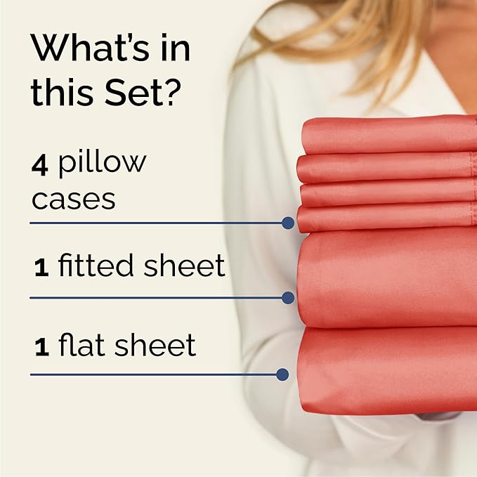Cal King 6 Piece Sheet Set - Cooling & Breathable Bed Sheets - Hotel Luxury Bed Sheets for Women, Men, Kids & Teens - Bedding w/Deep Pockets & Easy Fit - Soft & Wrinkle Free - Cal King Coral Sheets