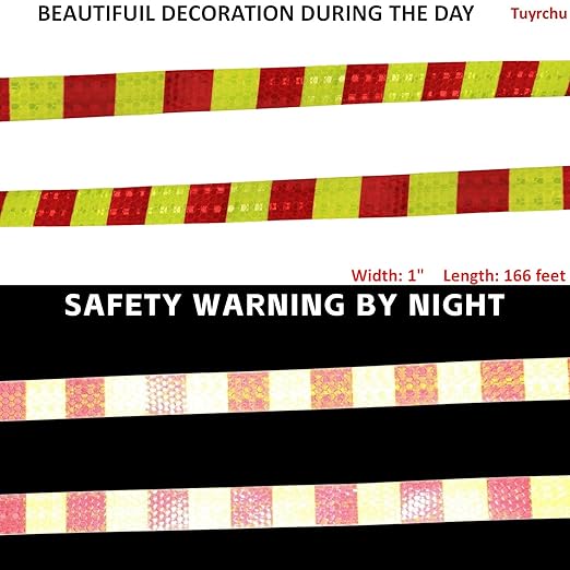 Reflective Tape Outdoor Waterproof 1 inch X 166 feet, High Visibility Hazard Conspicuity Warning Safety Industrial Marking Tape