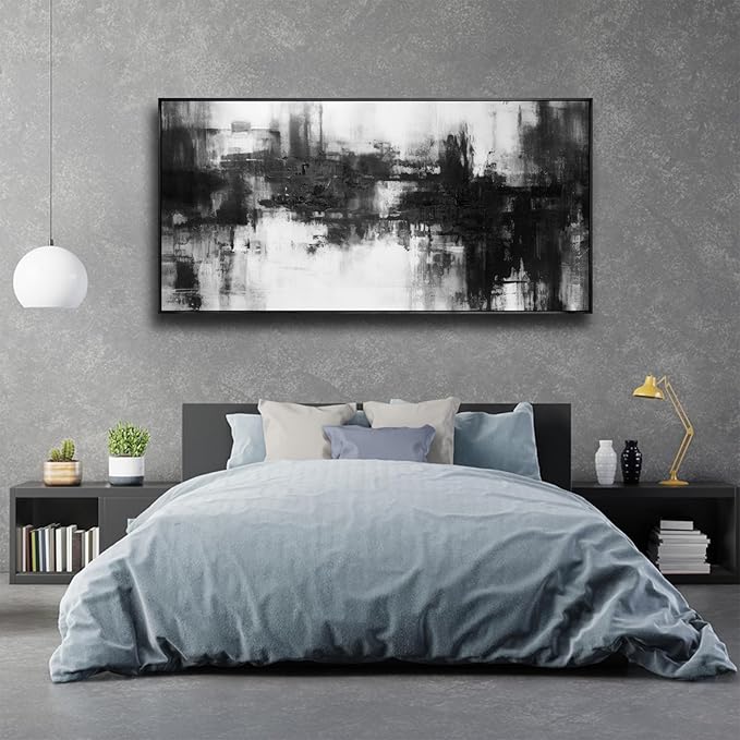 Abstract Wall Art Large Size Framed Home Artwork Decor Black and White Modern Minimalist Canvas Painting Living Room Decor for Bedroom Office Wall Decor 29"x58"