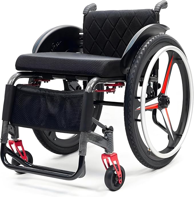 Aluminum Alloy Sports Wheelchair, Transport Wheelchair Lightweight Foldable, 220lbs Weight Capacity, Removable Tires, Manual Wheelchairs for Adults, Indoor and Outdoor Mobility Aid
