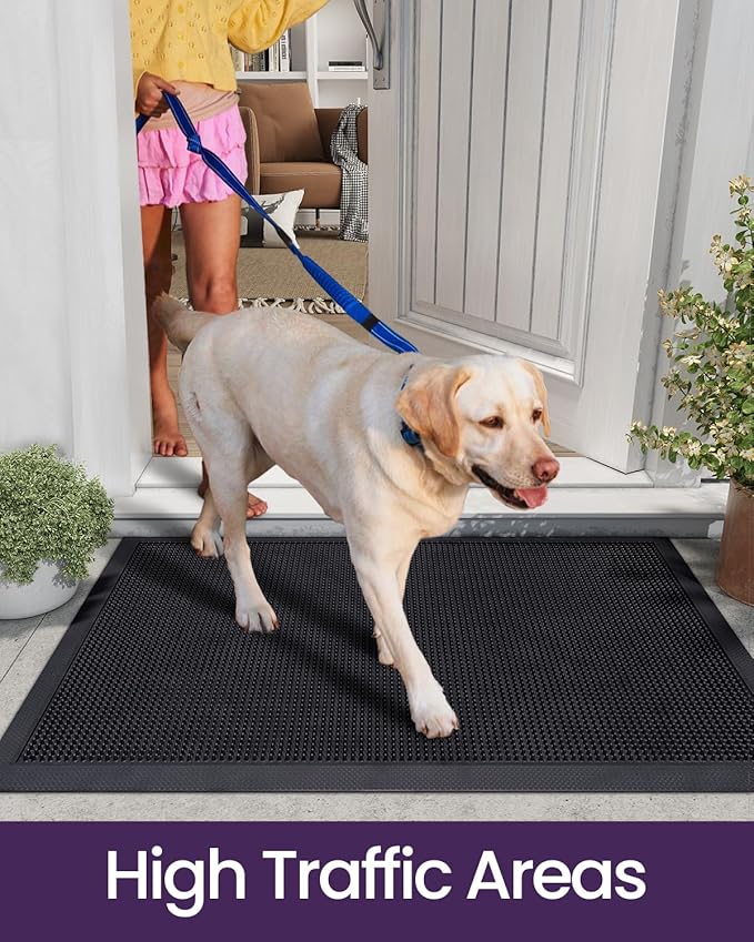 DEXI Front Door Mat Outside Entrance, 24x36 Heavy Duty Non-Slip Rubber Entry Mats, Dirt Trapping Waterproof Low-Profile Welcome Doormat for Entryway, Black