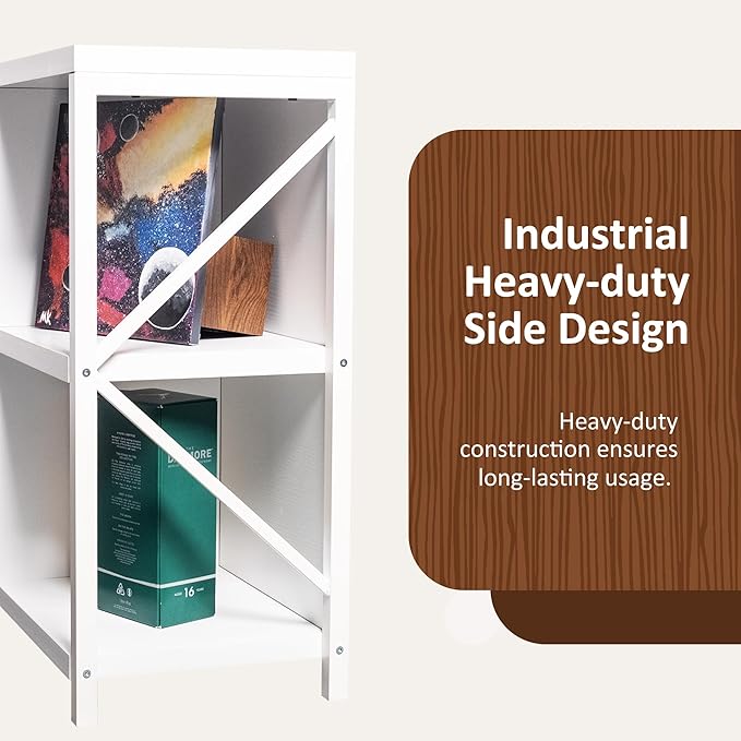 8 Cube Storage Organizer Bookshelf, Industrial Horizontal Bookcase, Accent Cubby Shelf, Media Console Table for Living Room, Home Office, 13.6" D x 63" W x 30.9" H, White