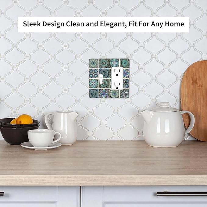 Outlet Covers Mandala Decorative Rustic Vintage Turquoise Pattern 1 Toggle 1 Rocker Combination Decorative Wall Plate Electrical Switch Plates Light Switch Cover Plate for Bedroom Bathroom