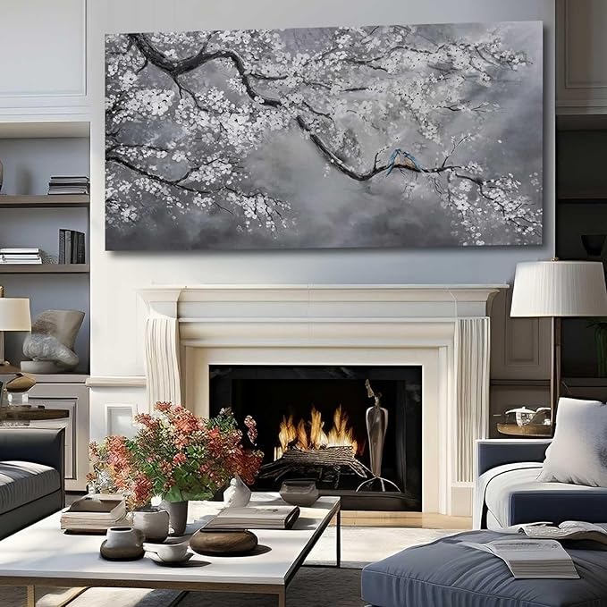 Artexist Canvas Wall Art/Grey Wall Decor 29"x58"/ Plum Blossom Oil Paintings/Large Artwork Wall for Living Room Bedroom Office Kitchen Home Decoration