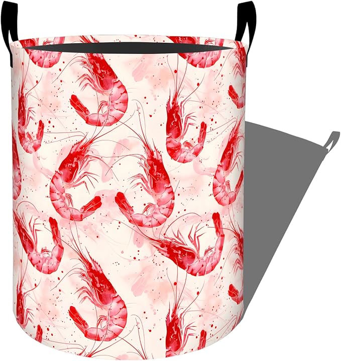 Watercolor Red Shrimp Laundry Basket, Dorm Nursery Foldable Laundry Hamper Organizer for Bathroom Decor, Toy Clothes Storage Box for Bedroom 19.7x15.7 Inch