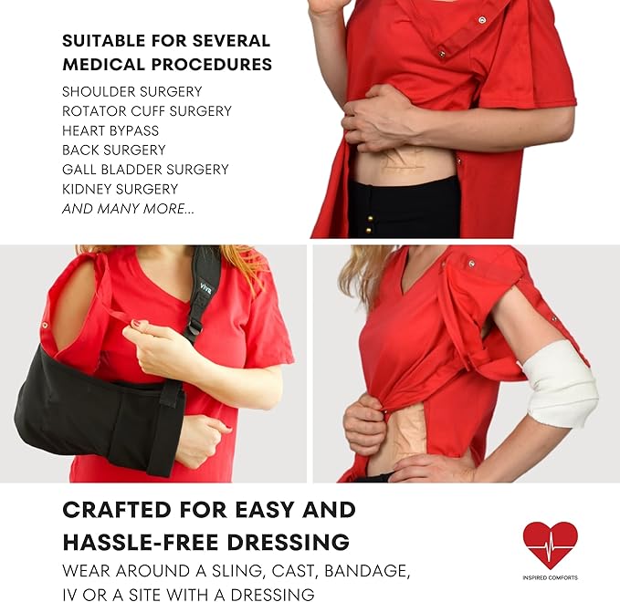 Inspired Comforts Unisex Post Surgery & Rehab V Neck Dual Access Snap Shirt